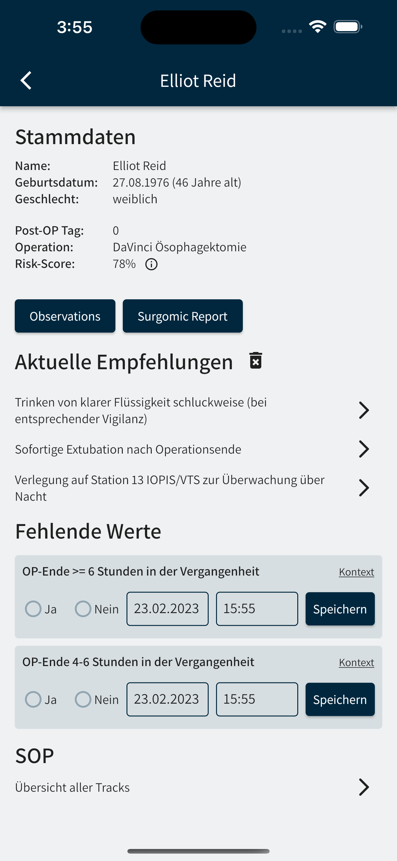 Surgomics – Patientenübersicht auf der Station