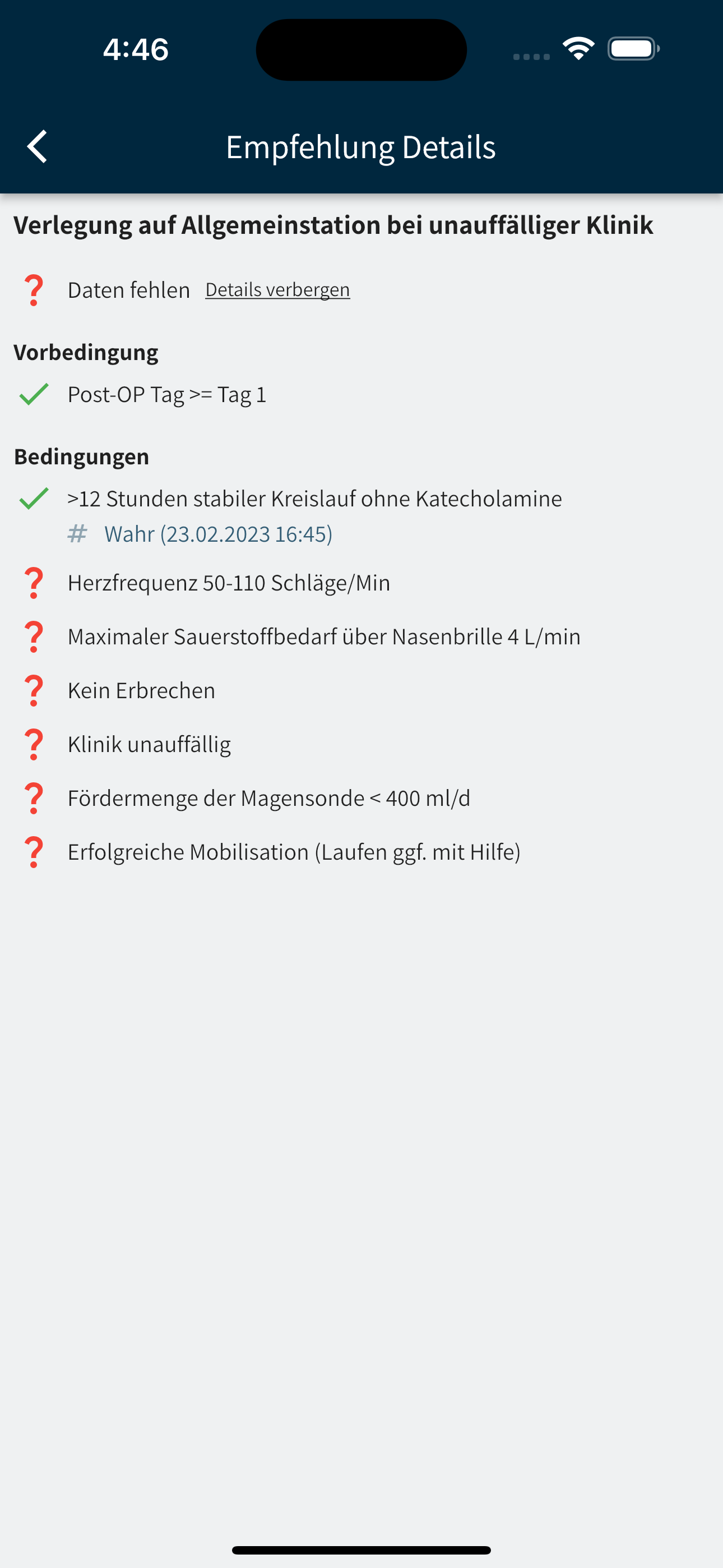 Surgomics – Empfehlungsdetails mit Risikoscore