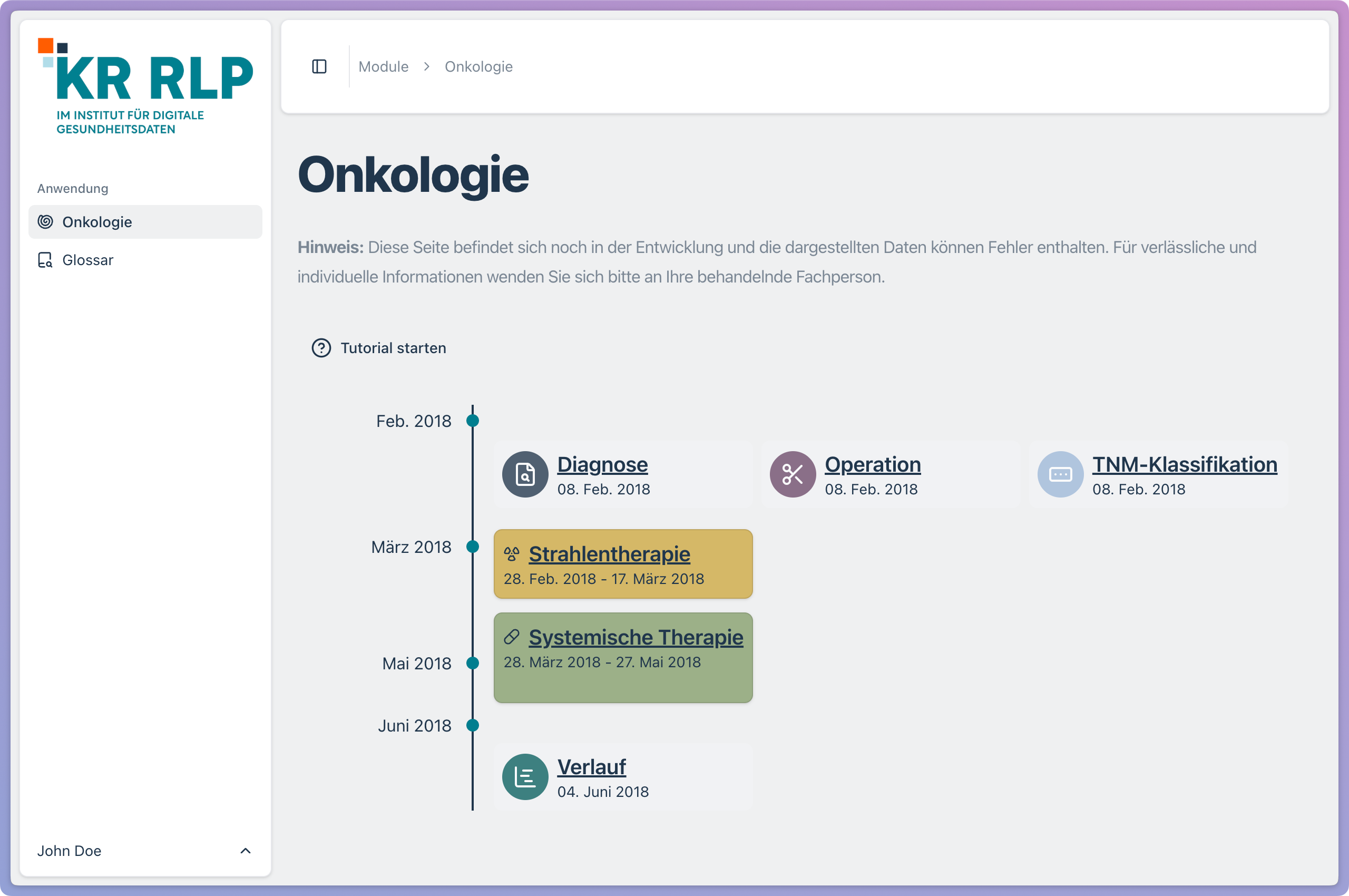 Onkologie-Zeitleiste – Diagnose, Therapiephasen und Verlauf aus Krebsregisterdaten